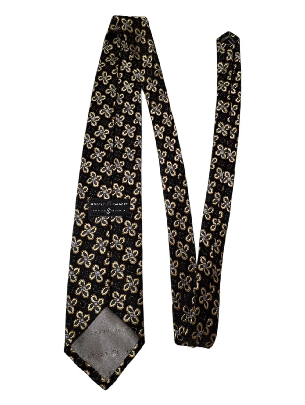 NOS VTG Robert Talbott For Norman Stockton Black Gold Silk Geometric Print Tie